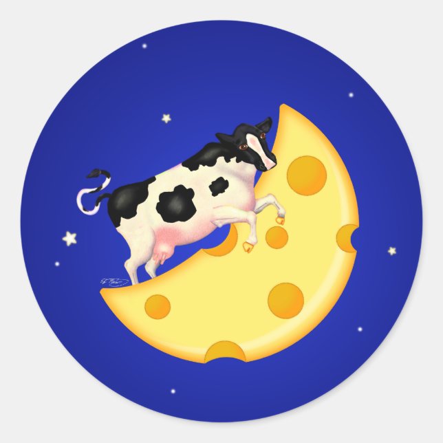 And the Cow Jumped Over the Cheese Moon Classic Round Sticker (Front)