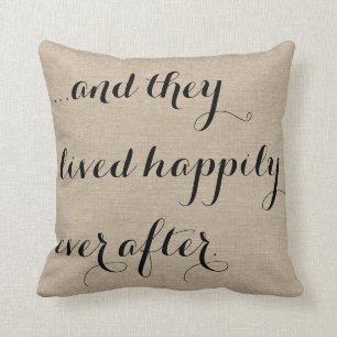 And they lived happily ever after burlap rustic ch cushion
