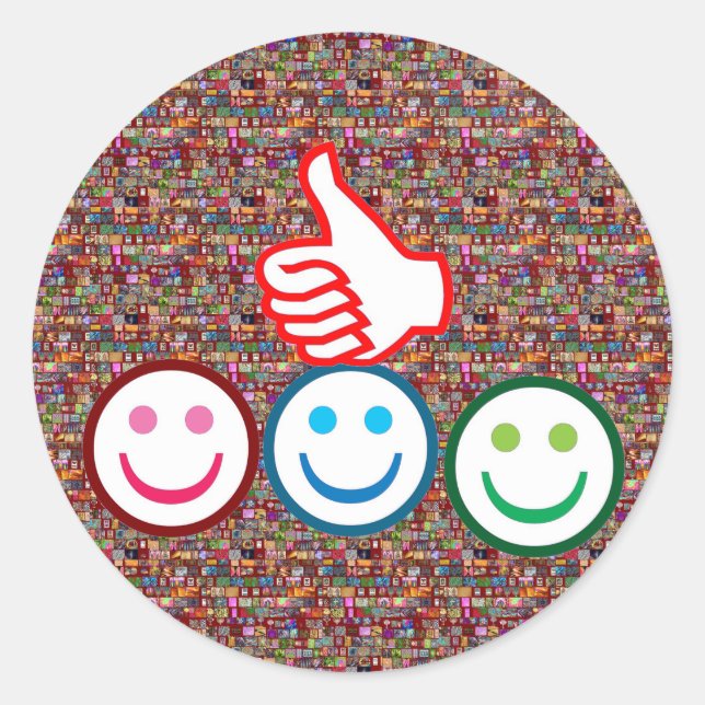 and Thumbs UP : HAPPY FACES Classic Round Sticker (Front)