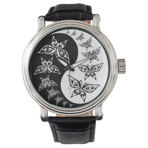 And White Yin Yang Tao Butterflies Watch