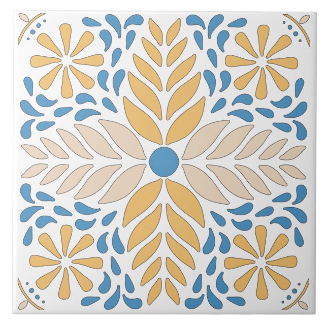 Andalouse Orange Blue Pink Floral Mediterranean Ceramic Tile (Front)