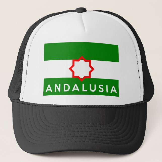 andalusia region flag spain country text name trucker hat (Front)