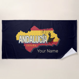 Andalusia Spain Retro Map Vintage Flamenco Holiday Beach Towel