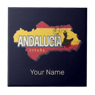 Andalusia Spain Retro Map Vintage Flamenco Holiday Ceramic Tile