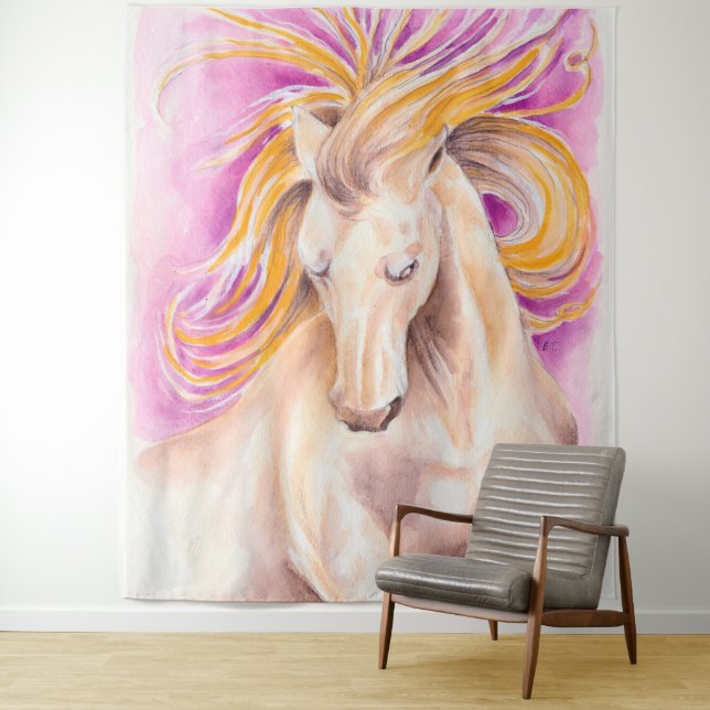Andalusian Horse Purple Violet Watercolor Art Tapestry (In Situ)