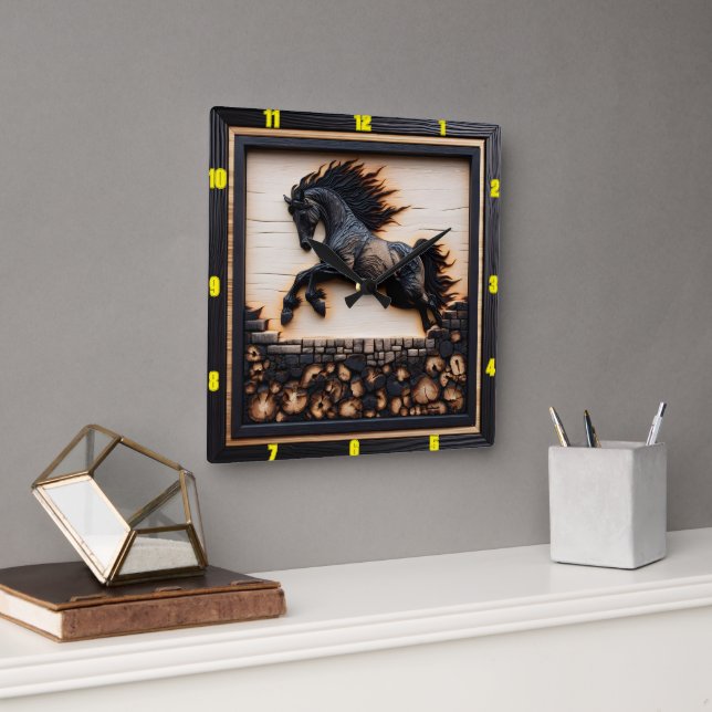 Andalusian Horse: Time, Art, Nature's Grace Square Wall Clock (Office)