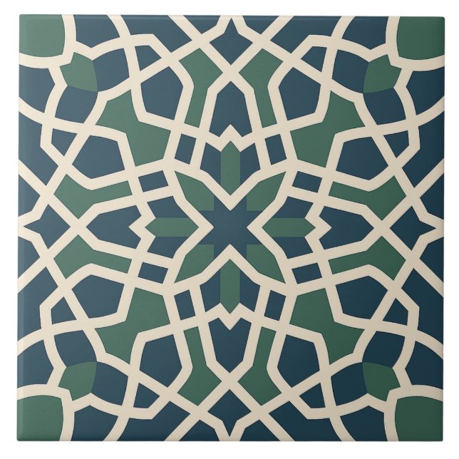 Andalusian Maze: Green & Blue Geometry Tile (Front)
