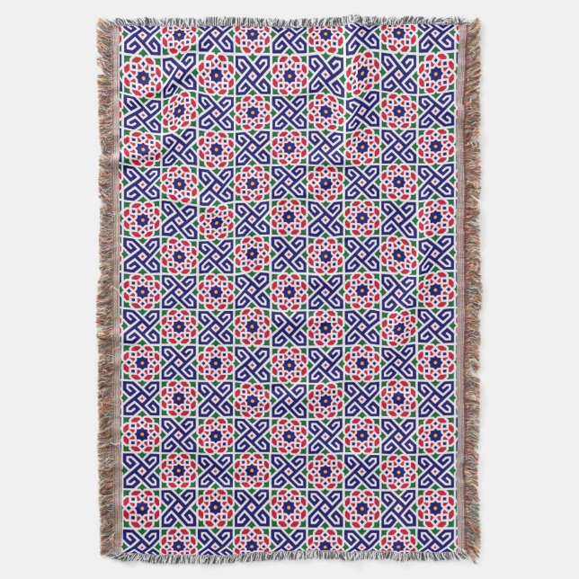 Andalusian Moroccan Tile-Inspired Throw Blanket (Front Vertical)