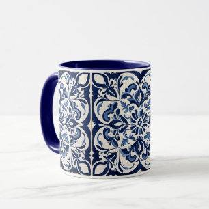 Andalusian Mosaic  , Antique Blue , White  Design Mug