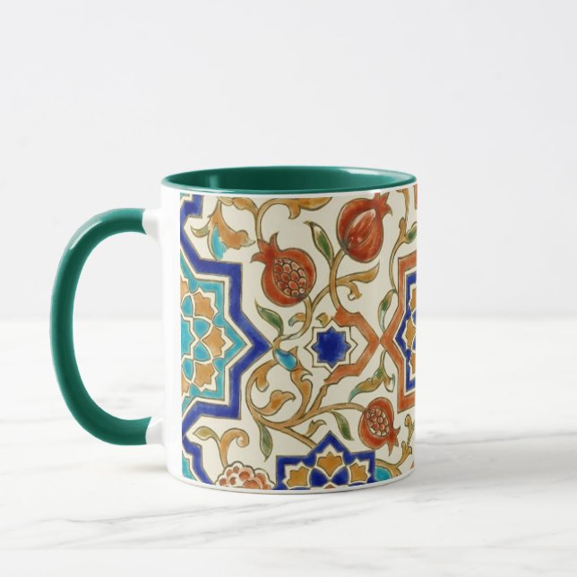 Andalusian Pomegranate & Blue Star Geometric Tile  Mug (Left)