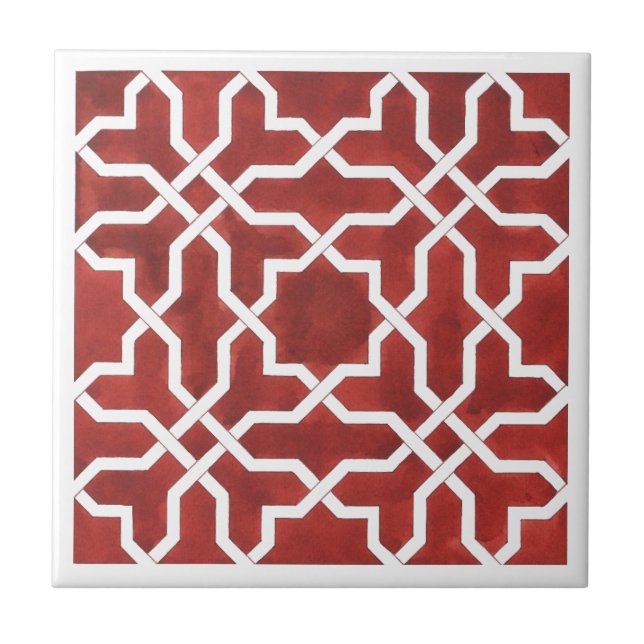 Andalusian red mosaic ALHAMBRA Ceramic Tile (Front)