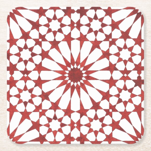 Andalusian red mosaic ALHAMBRA Square Paper Coaster (Front)