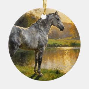 Andalusian Stallion by the Lake Ceramic Ornament