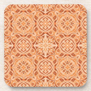 Andalusian Star Pattern in Peach and Terracotta Coaster