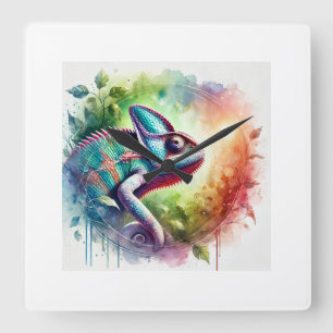 Andean Chameleon 280824AREF145 - Watercolor Square Wall Clock