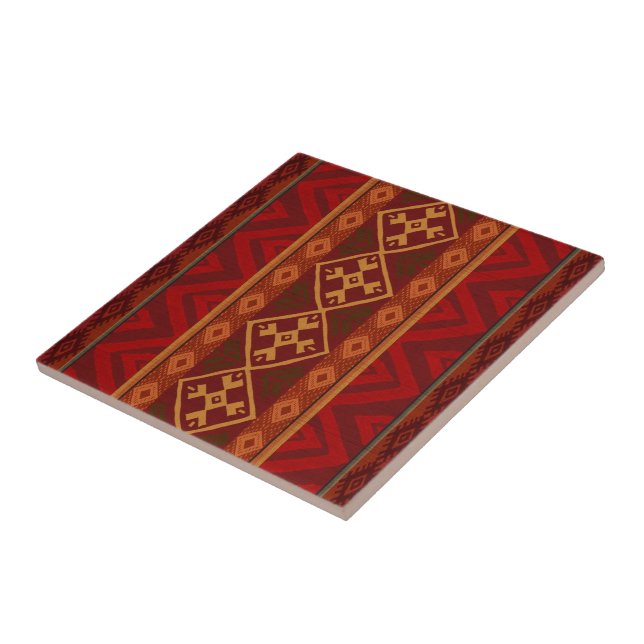 Andean Inspired Rust Red Pattern Ceramic Tile (Side)