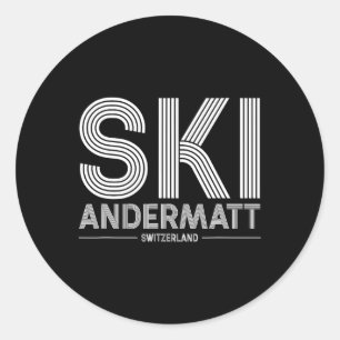 Andermatt Ski Resort Swiss Alps Skiing Switzerland Classic Round Sticker