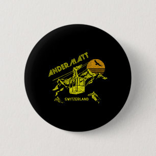 Andermatt Switzerland Retro Skiing Tee 6 Cm Round Badge