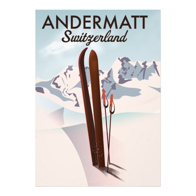 Andermatt Switzerland ski poster travel print. (Front)
