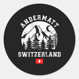 Andermatt Switzerland Ski Resort Alps Alpine Skiin Classic Round Sticker