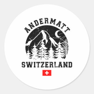 Andermatt Switzerland Ski Resort Alps Alpine Skiin Classic Round Sticker