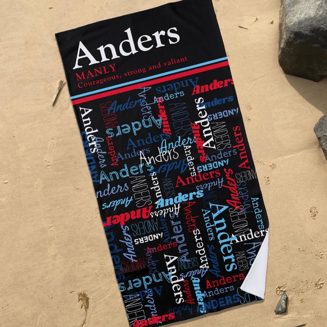 Anders personalised name meaning black red blue beach towel (Creator Uploaded)