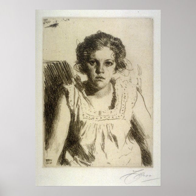 anders zorn, portrait of a girl, etching poster (Front)