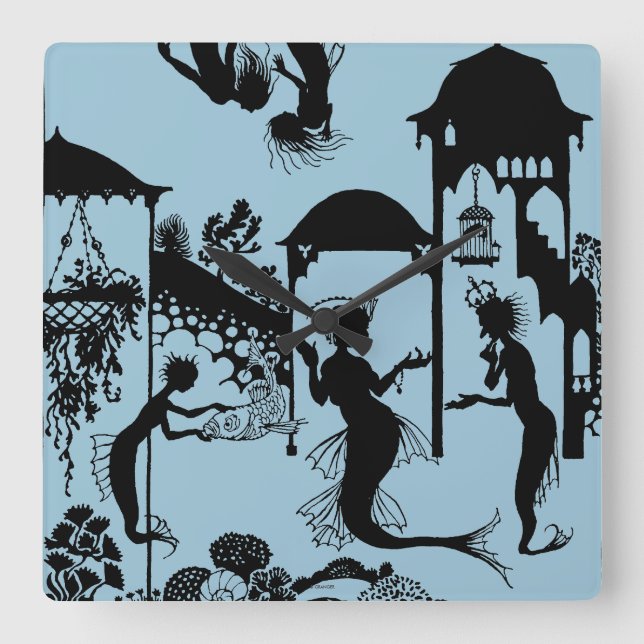 Andersen: Little Mermaid Silhouette Square Wall Clock (Front)