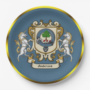 Anderson Clan Badge Blue Personalised Paper Plate