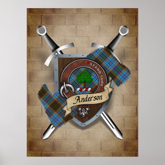 Anderson Clan Badge Crossed Swords Poster 18x24 (Front)