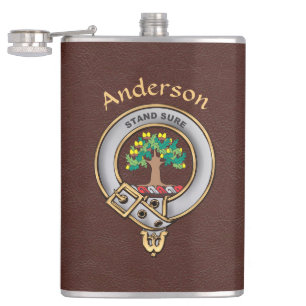 Anderson Clan Badge w/Brown Faux Leather Hip Flask