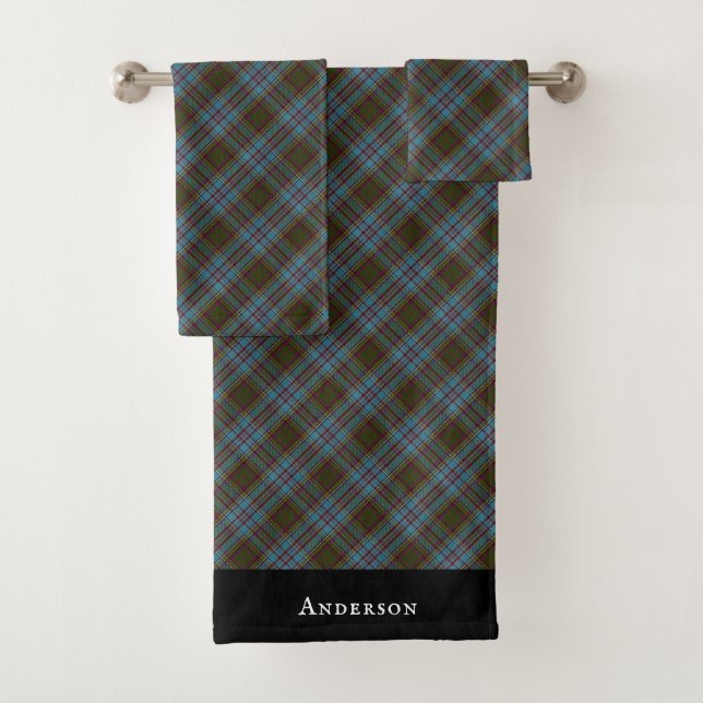 Anderson Clan Tartan Plaid Pattern Scottish Bath Towel Set (Insitu)