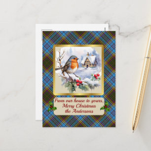Anderson Crest & Tartan w/Robin Personalised Holiday Postcard