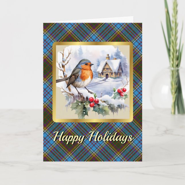Anderson Crest & Tartan w/Robin Personalised Xmas Card (Front)