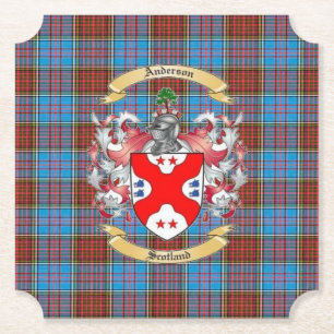 Anderson Crest w/ Anderson Tartan 6  Coasters