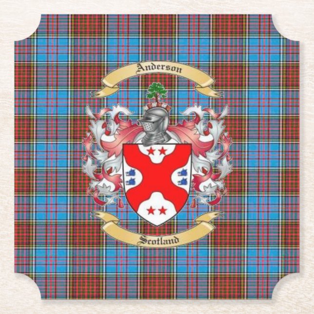 Anderson Crest w/ Anderson Tartan 6  Coasters (Front)