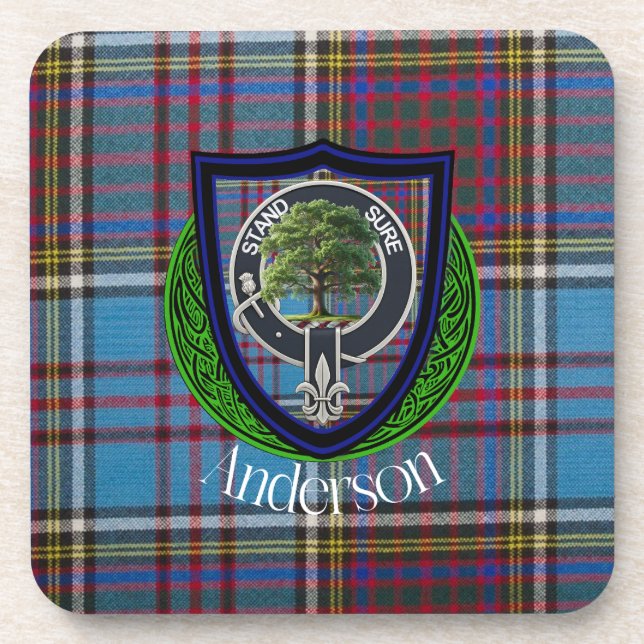 Anderson Scottish Clan Tartan and Crest Coaster (Front)