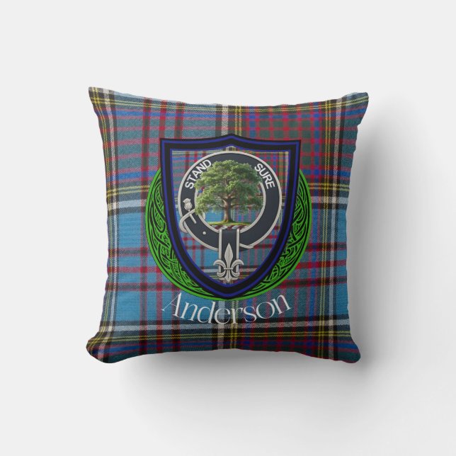 Anderson Scottish Clan Tartan and Crest Cushion (Front)