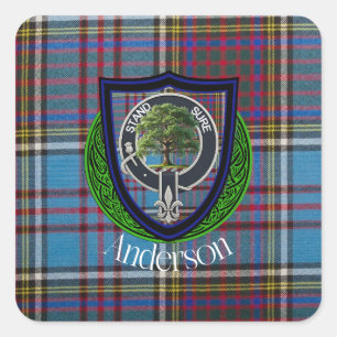 Anderson Scottish Clan Tartan and Crest Square Sticker
