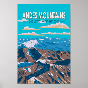 Andes Mountains South America Travel Art Vintage Poster