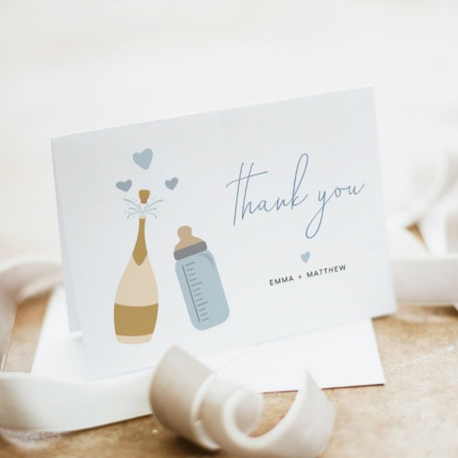 ANDI Dusty Blue Poppin' Bottles Boy Baby Shower Thank You Card (Creator Uploaded)