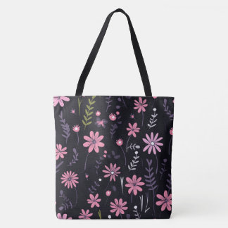 Andi Folk Flowers Custom Design Tote Bag