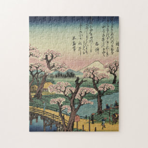 Ando Hiroshige - Evening Glow at Koganei Bridge. Jigsaw Puzzle