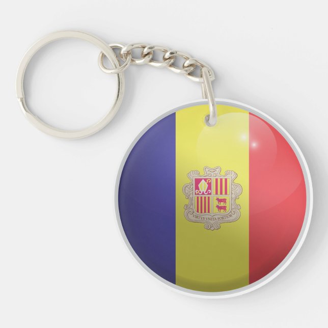Andorra Glossy Circle Flag Key Ring (Front)