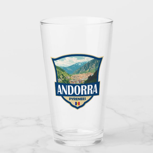 Andorra Illustration Retro Badge Glass (Front)