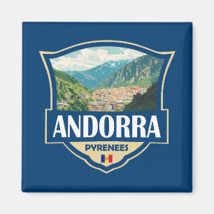Andorra Illustration Retro Badge Magnet