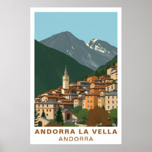 Andorra la Vella Vintage Travel Mountain Art Poster