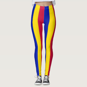 Andorra National Flag Colours Vertical Striped Leggings