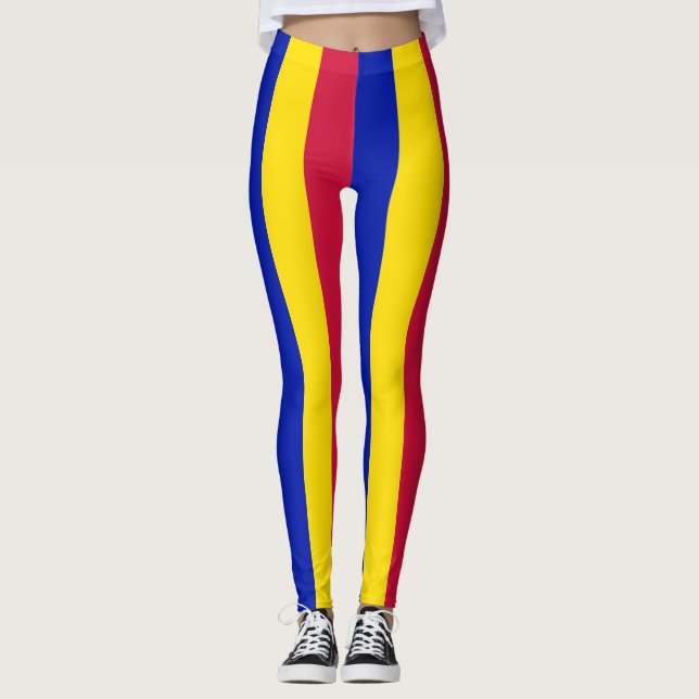 Andorra National Flag Colours Vertical Striped Leggings (Front)