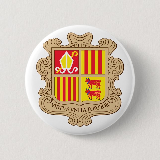 Andorra Official Coat Of Arms Heraldry Symbol 6 Cm Round Badge (Front)